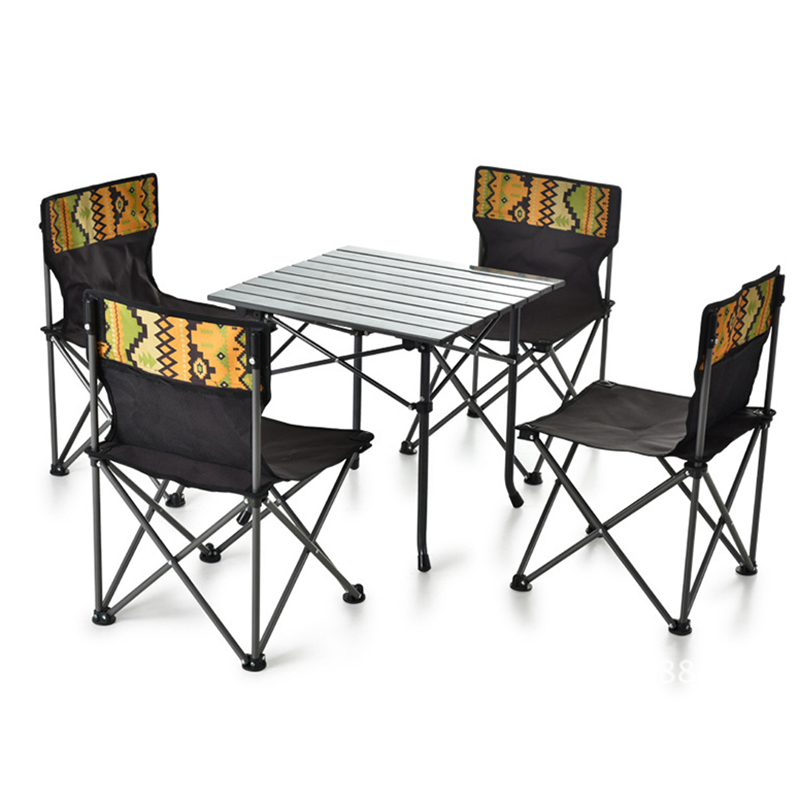 Camping Cooking Dining Set - # โต๊ะและเก้าอี้พับได้ 5 ตอน ทำจากไม้ สำหรับรับประทานอาหารและทำอาหารกลางแจ้ง