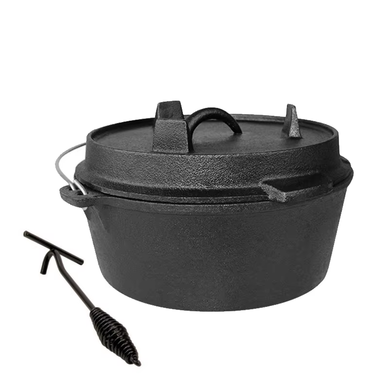 Camp Dutch Oven Cast - หม้อเหล็กหล่อขนาด 25 ซม. สำหรับตั้งแคมป์ หม้ออเนกประสงค์แบบพกพาสำหรับทำอาหารกลางแจ้ง หม้อตุ๋น