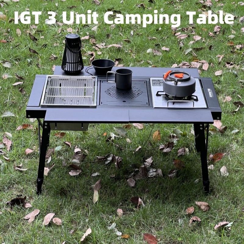 Camping Cooking Table - โต๊ะบาร์บีคิวมัลติฟังก์ชั่นที่ถอดออกได้ IGT โต๊ะปิกนิกแบบขยายแคมป์ปิ้งโต๊ะยกในครัวเรือนโต๊ะอลูมิเนียมอัลลอยด์ 3 หน่วย