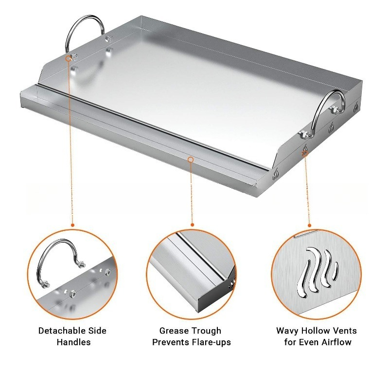 Camping Cooking Flat Top - แผ่นเหล็กกล้าไร้สนิมสำหรับทำบาร์บีคิว ใช้กับเตาปิ้งย่างสำหรับตั้งแคมป์ ปาร์ตี้นอกบ้าน ทำอาหารกลางแจ้ง แผ่นเรียบสำหรับย่าง