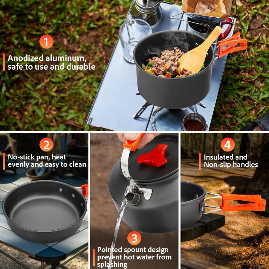 ชุดเครื่องครัวสำหรับแคมป์ปิ้ง: - Camping Hiking Cooking บทวิจารณ์และราคา